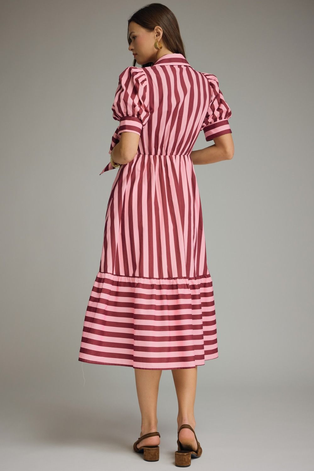 Striped Tie Front Midi Dress - Lush Lemon - Women's Clothing - Entro - 10968131301789