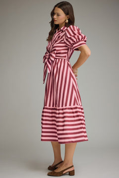 Striped Tie Front Midi Dress - Lush Lemon - Women&