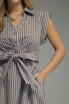 Striped Tie Waist Midi Dress - Lush Lemon - Women&