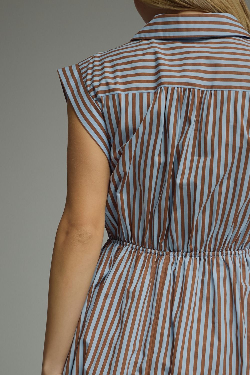 Striped Tie Waist Midi Dress - Lush Lemon - Women's Clothing - Entro - 70249191091453