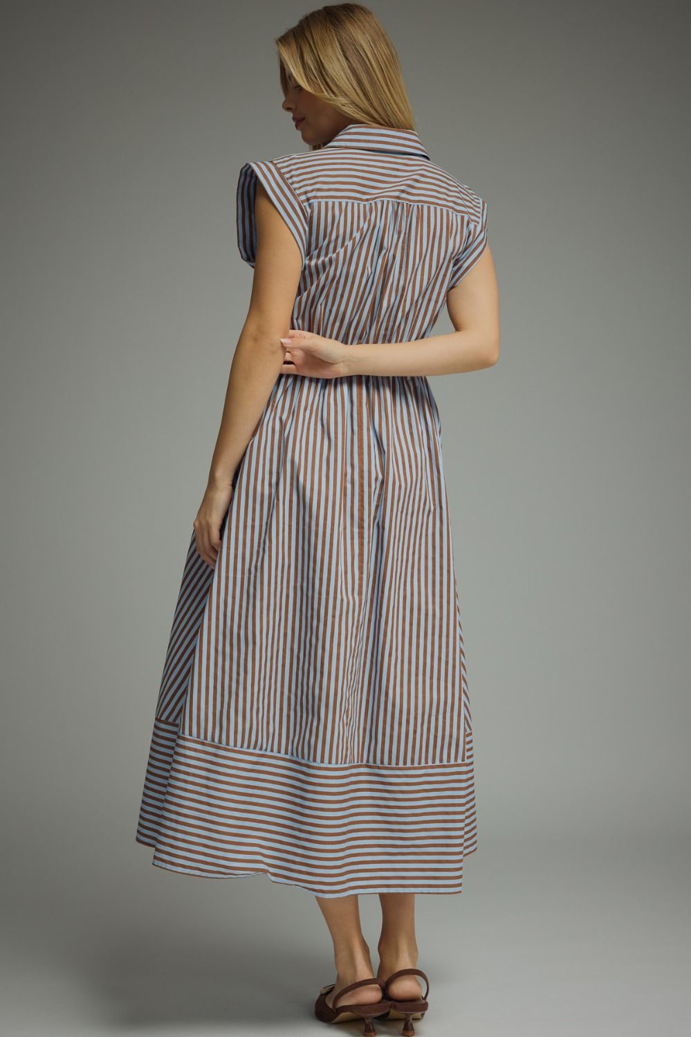 Striped Tie Waist Midi Dress - Lush Lemon - Women's Clothing - Entro - 70249191091453