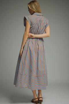 Striped Tie Waist Midi Dress - Lush Lemon - Women&
