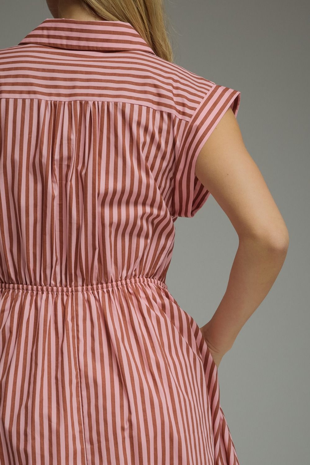 Striped Tie Waist Midi Dress - Lush Lemon - Women's Clothing - Entro - 70249191389757