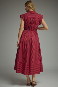 Striped Tie Waist Midi Dress - Lush Lemon - Women&