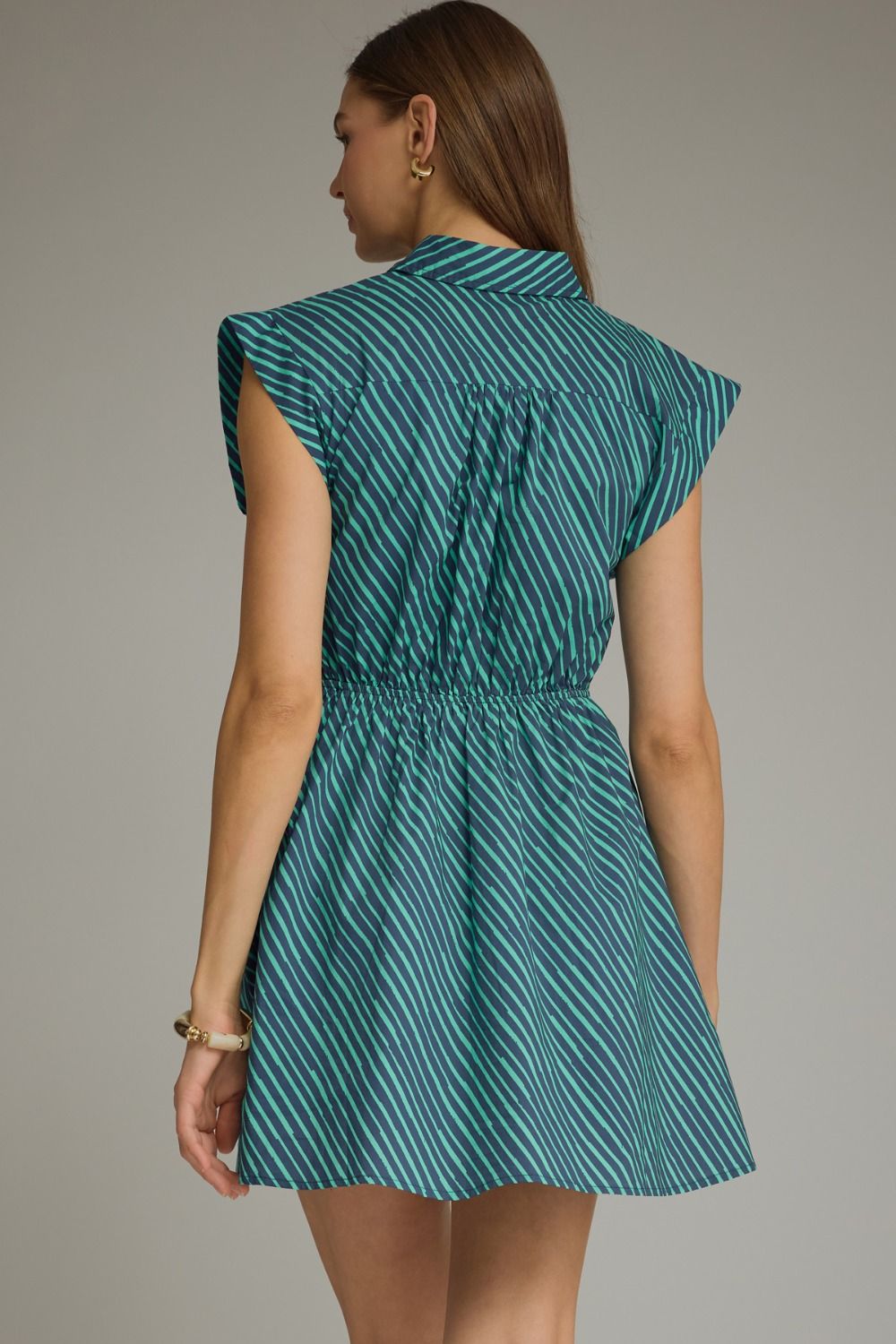 Striped Tie Waist Mini Dress - Lush Lemon - Women's Clothing - Entro - 55968901364061