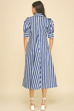 Striped V - Neck Midi Dress - Lush Lemon - Women&