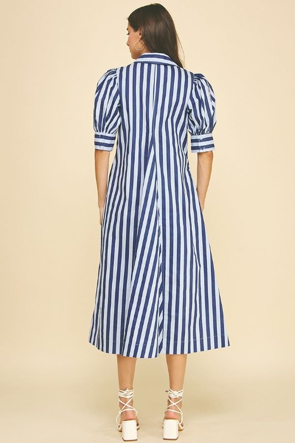 Striped V - Neck Midi Dress - Lush Lemon - Women's Clothing - Pinch - 88838341028701