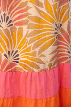 Summer Palm Print Color Block Midi Dress - Lush Lemon - Women&