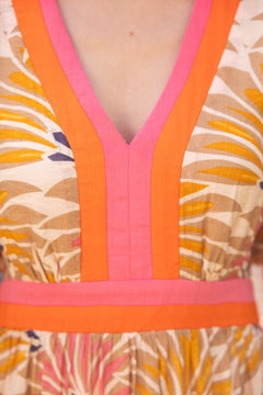 Summer Palm Print Color Block Midi Dress - Lush Lemon - Women&