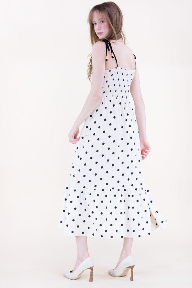 Summer Polka Dot Midi Dress W/ Tie Straps - Lush Lemon - Women's Clothing - Original - 41076801059197