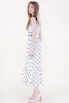 Summer Polka Dot Midi Dress W/ Tie Straps - Lush Lemon - Women&