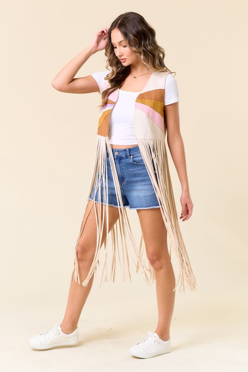 Sunset Fringe Vest - Lush Lemon - Women's Clothing - Saints & Hearts - 76286031019005
