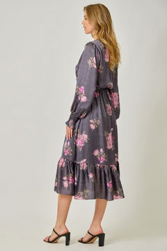 Surplice Neck Floral Midi Dress - Lush Lemon - Women&