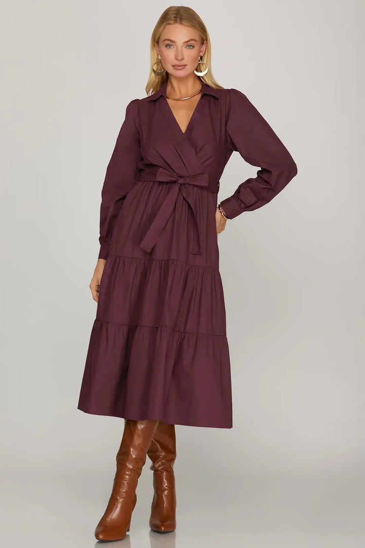 Surplice Tiered Midi Dress - She + Sky