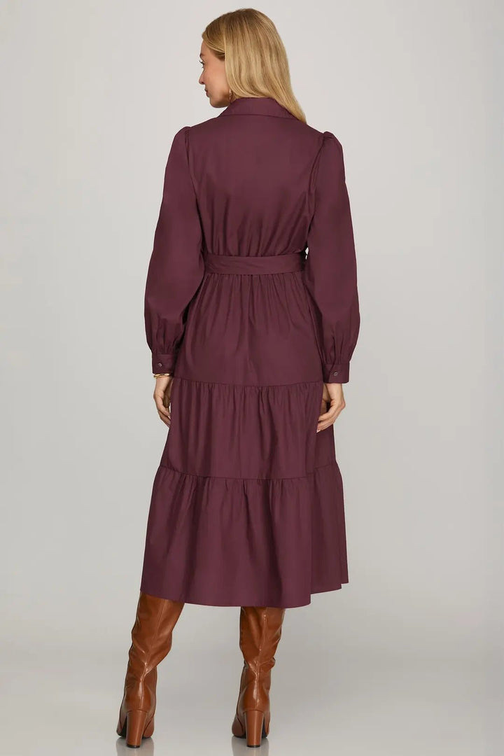 Surplice Tiered Midi Dress - Lush Lemon - Women's Clothing - She + Sky - 73128321025085