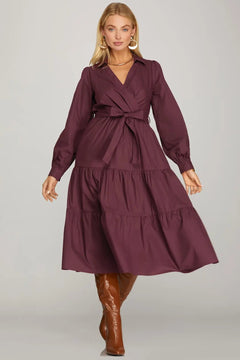 Surplice Tiered Midi Dress - Lush Lemon - Women&