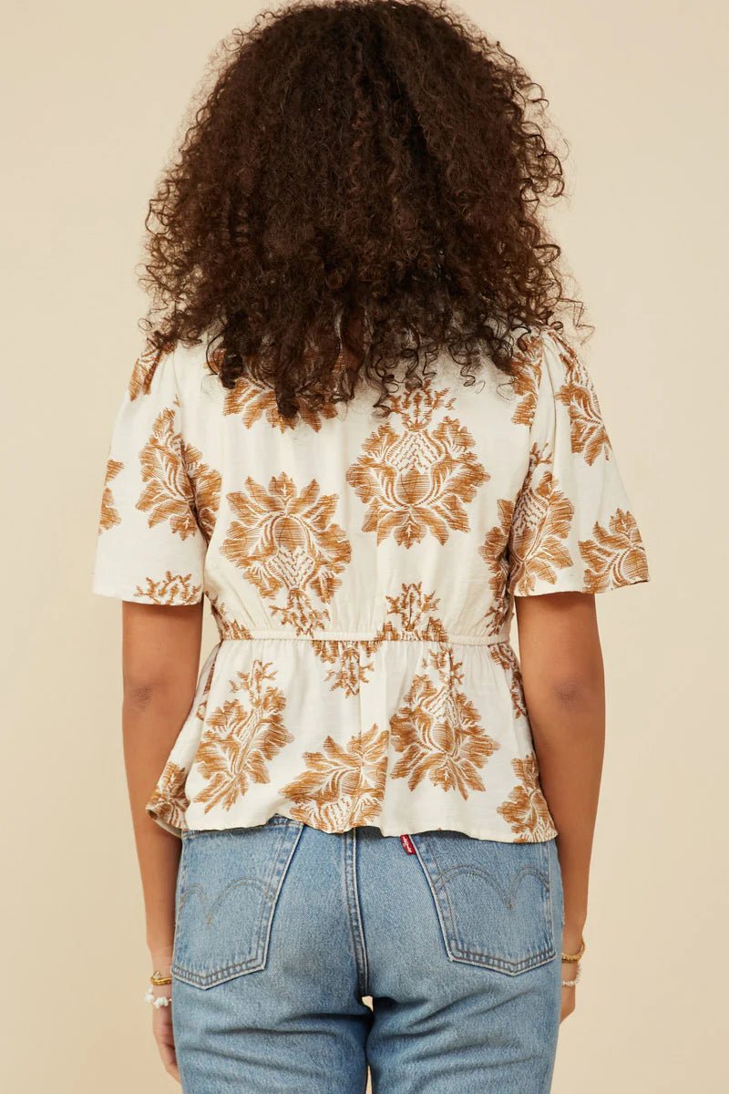 Textured Lace V - Neck Top - Lush Lemon - Women's Clothing - Hayden - 60639491097021