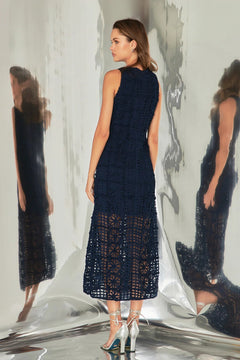 Textured Navy Sleeveless Maxi Dress - Lush Lemon - Women&