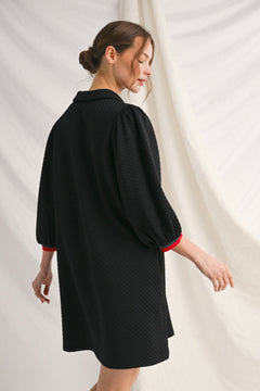 Textured Puff Sleeve Dress W/Stripe Trim - Lush Lemon - Women&