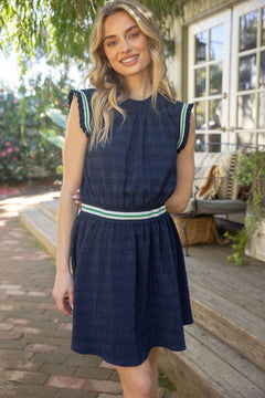 Textured Striped Band Dress - Lush Lemon - Women&