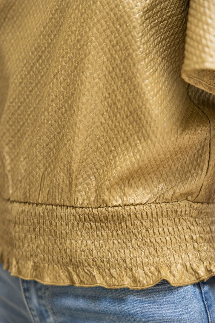 Textured V - Neck Top W/Smocked Hem - Lush Lemon - Women's Clothing - Voy - 26429031309437