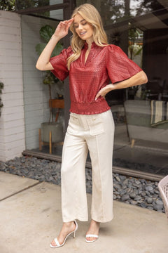 Textured V - Neck Top W/Smocked Hem - Lush Lemon - Women&