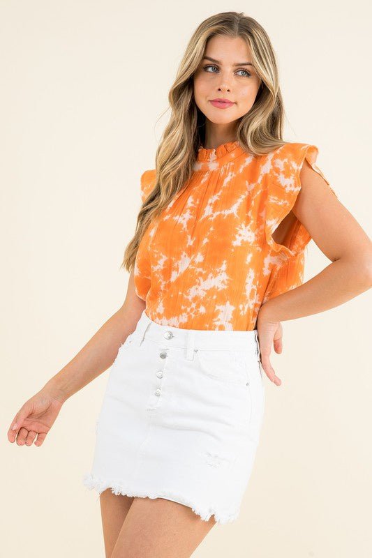 Tie Dye Ruffle Sleeve Top Orange - Lush Lemon - Women's Clothing - THML - 12785