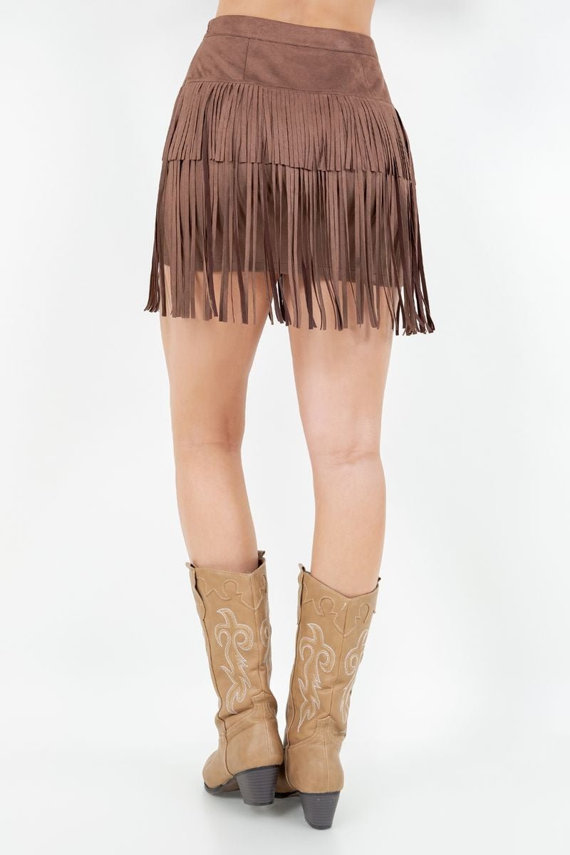 Tiered Fringe Mini Skirt - Lush Lemon - Women's Clothing - Saints & Hearts - 98489191078141