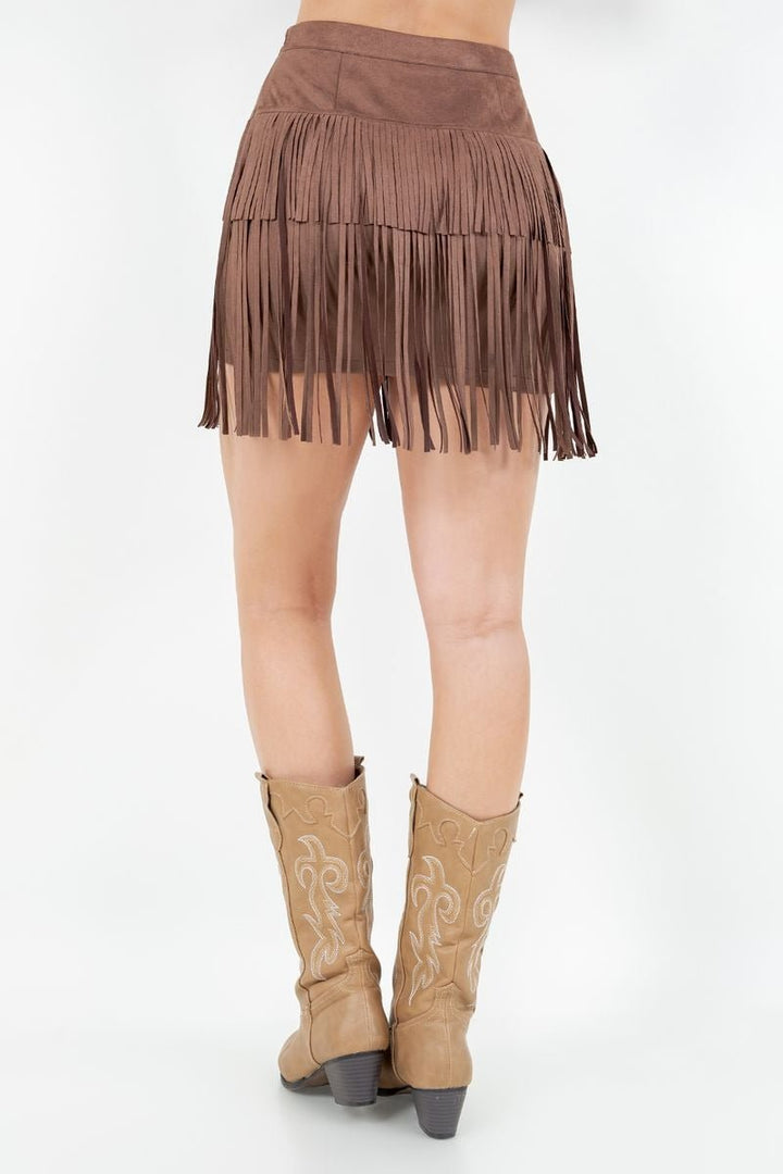 Tiered Fringe Mini Skirt - Lush Lemon - Women's Clothing - Saints & Hearts - 98489191078141