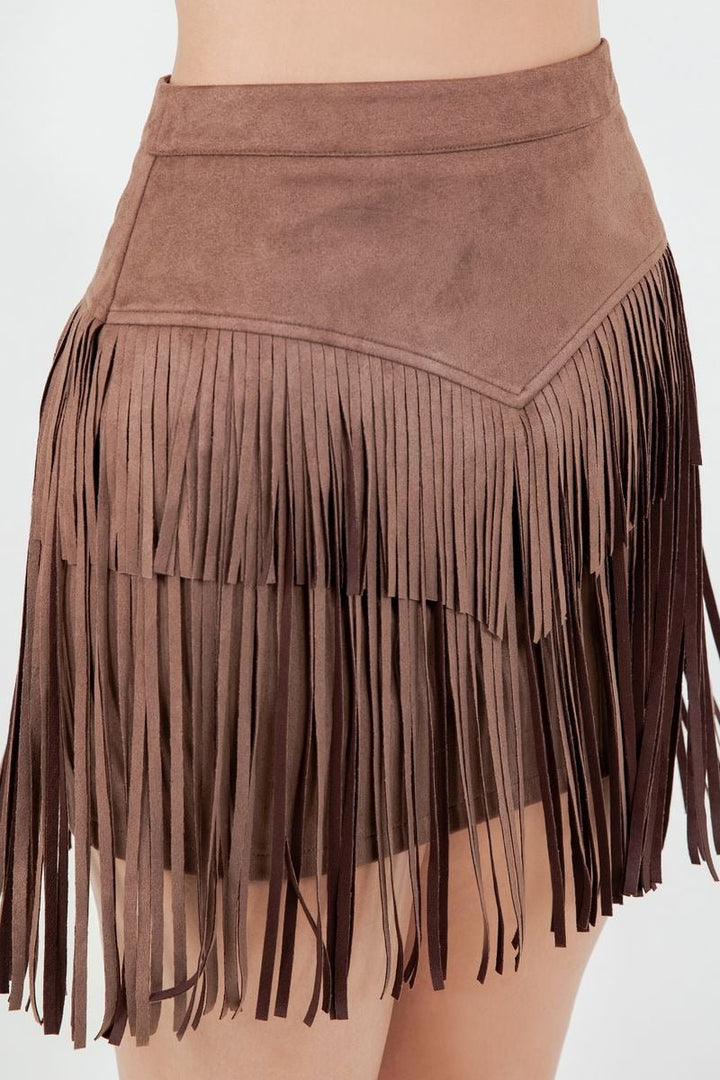 Tiered Fringe Mini Skirt - Lush Lemon - Women's Clothing - Saints & Hearts - 98489191078141