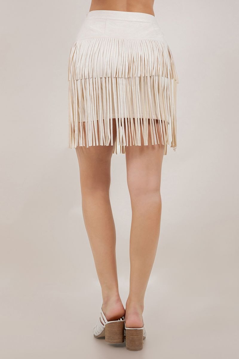 Tiered Fringe Mini Skirt - Lush Lemon - Women's Clothing - Saints & Hearts - 98489191376445