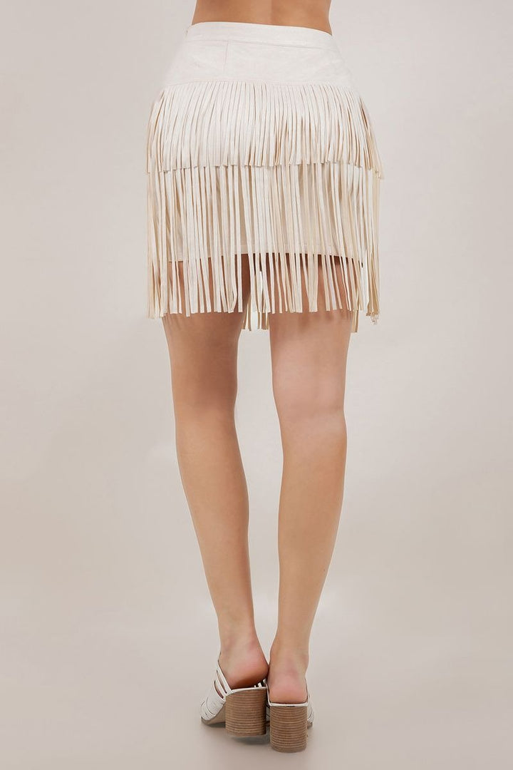 Tiered Fringe Mini Skirt - Lush Lemon - Women's Clothing - Saints & Hearts - 98489191376445