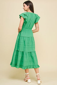 Tiered Maxi Dress W/Flutter Sleeves - Lush Lemon - Women&