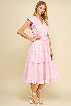 Tiered Maxi Dress W/Flutter Sleeves - Lush Lemon - Women&