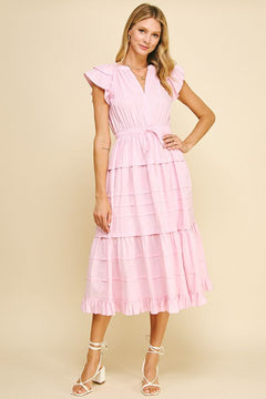 Tiered Maxi Dress W/Flutter Sleeves - Lush Lemon - Women&