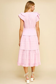 Tiered Maxi Dress W/Flutter Sleeves - Lush Lemon - Women&