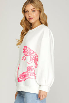 Tiger Sequin Knit Top W/Brushed Inside - Lush Lemon - Women&