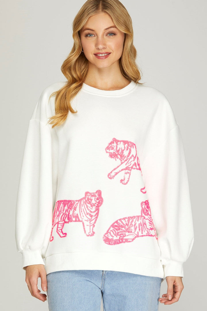 Tiger Sequin Knit Top W/Brushed Inside - Lush Lemon - Women's Clothing - She + Sky - 27457421029181