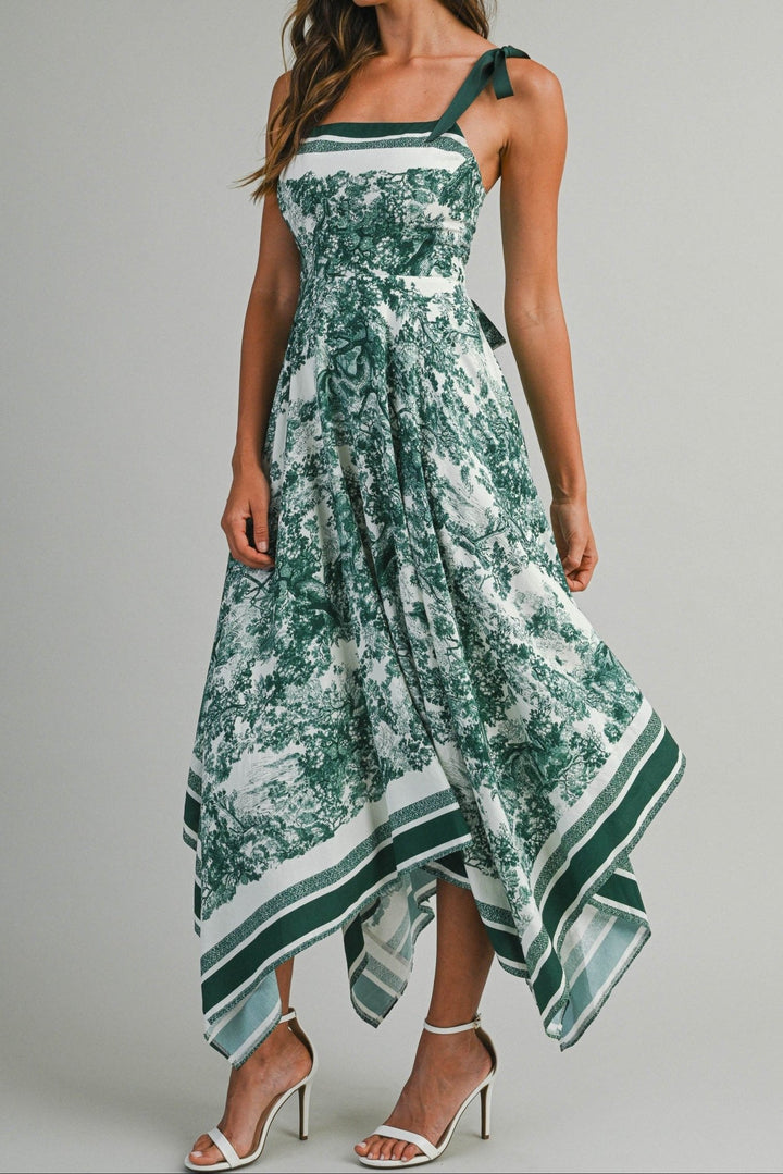 Toile Border Handkerchief Midi Dress - Lush Lemon - Women's Clothing - Mable - 22067861081629