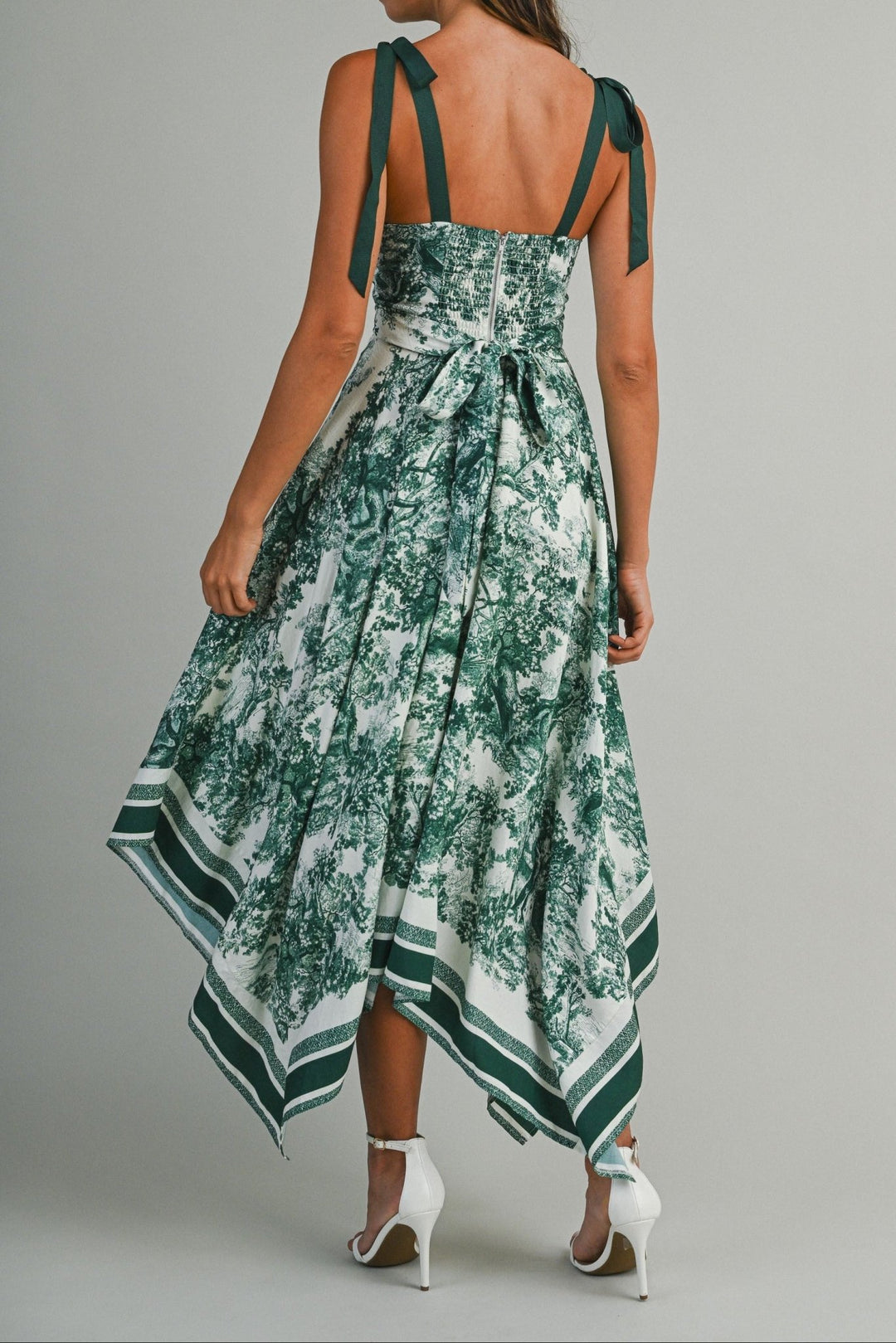 Toile Border Handkerchief Midi Dress - Mable