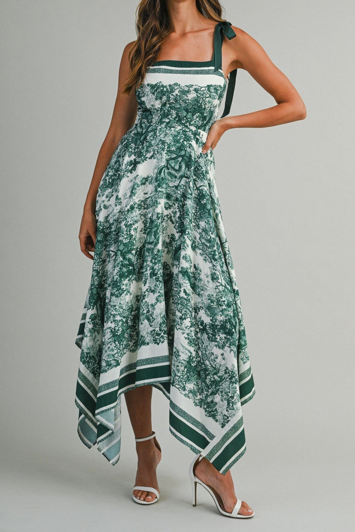 handkerchief midi dress EVEREVE Women's Maggie Dress, Size Large, Bandanaprint White, Cotton tie belt Abrielle Handkerchief Midi Dress Tulip