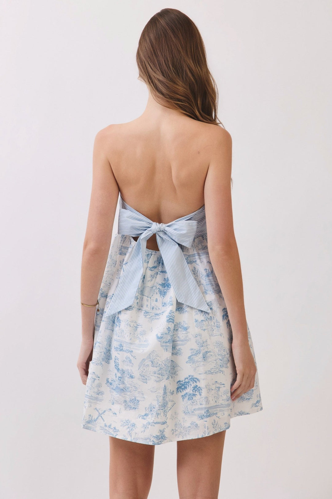 Toile Print Bow Back Mini Dress - Lush Lemon - Women's Clothing - TCEC - 30779891033053