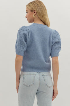 Tonal Appliqué Puff Sleeve Knit Top - Lush Lemon - Women&