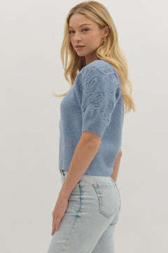 Tonal Appliqué Puff Sleeve Knit Top - Lush Lemon - Women&