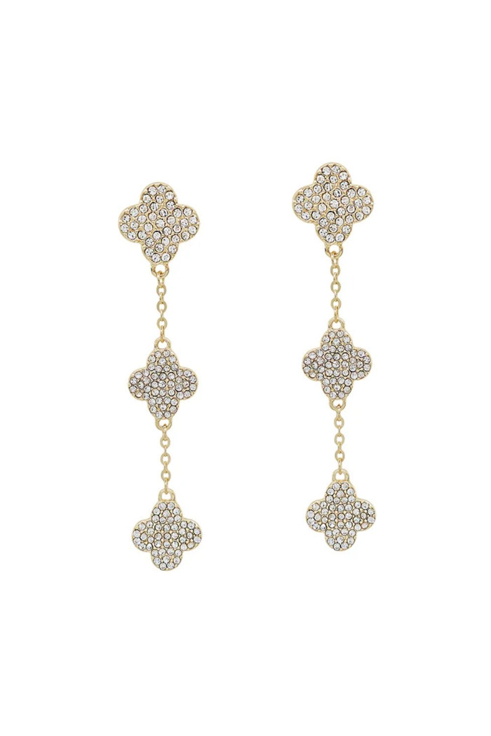 Triple Drop Gold Rhinestone Clover Earring - Lush Lemon - Women's Accessories - Whats Hot Jewelry - 61817941036189