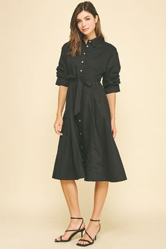 Tucked Sleeve Button Down Midi Dress - Lush Lemon - Women&