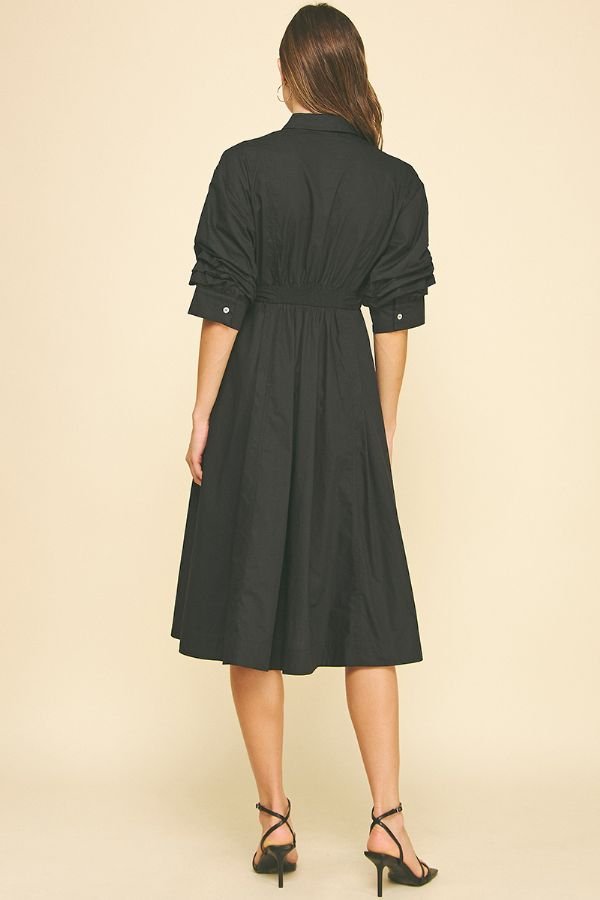 Tucked Sleeve Button Down Midi Dress - Lush Lemon - Women's Clothing - Pinch - 53847341098749