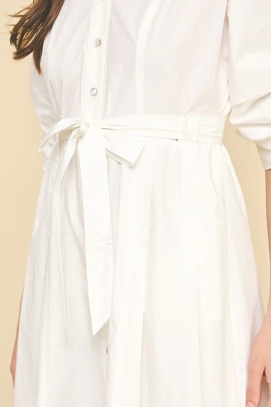 Tucked Sleeve Button Down Midi Dress - Lush Lemon - Women's Clothing - Pinch - 67238131663901