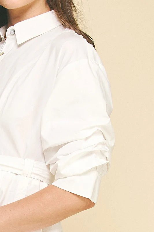 Tucked Sleeve Button Down Midi Dress - Lush Lemon - Women's Clothing - Pinch - 67238131663901