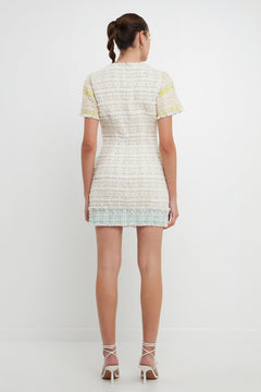 Tweed Colorblock Mini Dress - Lush Lemon - Women&